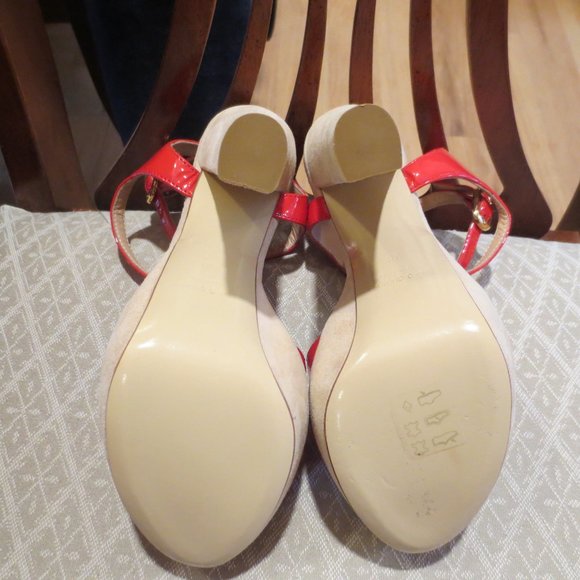 LAST CHANCE NIB CHON Red Leather Patent & Cream Suede SEXY Platform Sandals - Picture 8 of 10